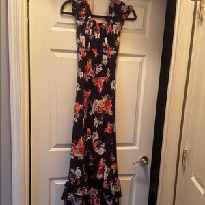 Aqua Black Floral Maxi Dress